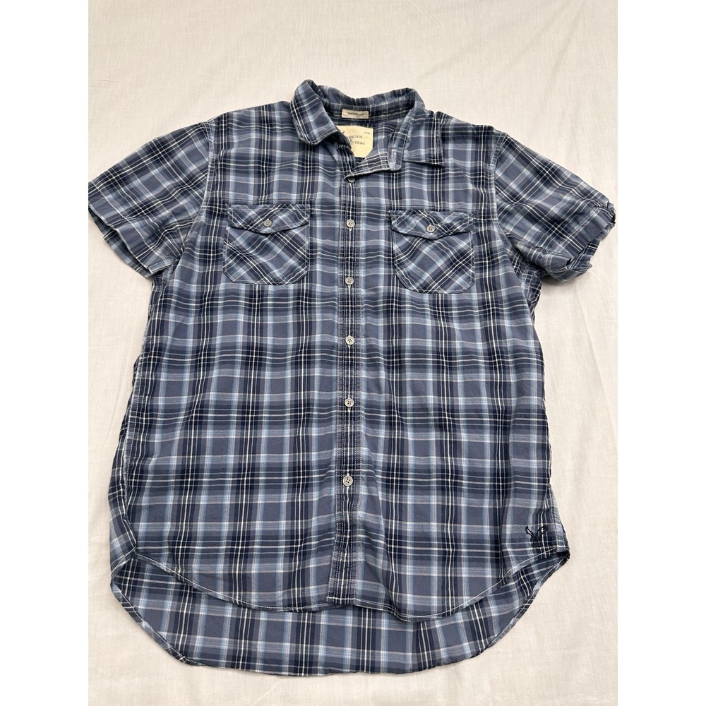 American Eagle Outfitters Vintage Fit Blue Plaid Short Sleeve Button Up Shirt M